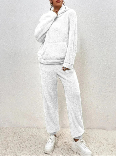 Drune | Lounge Satz Teddy Fleece Relaxed Passform Kapuze und Kängurutasche