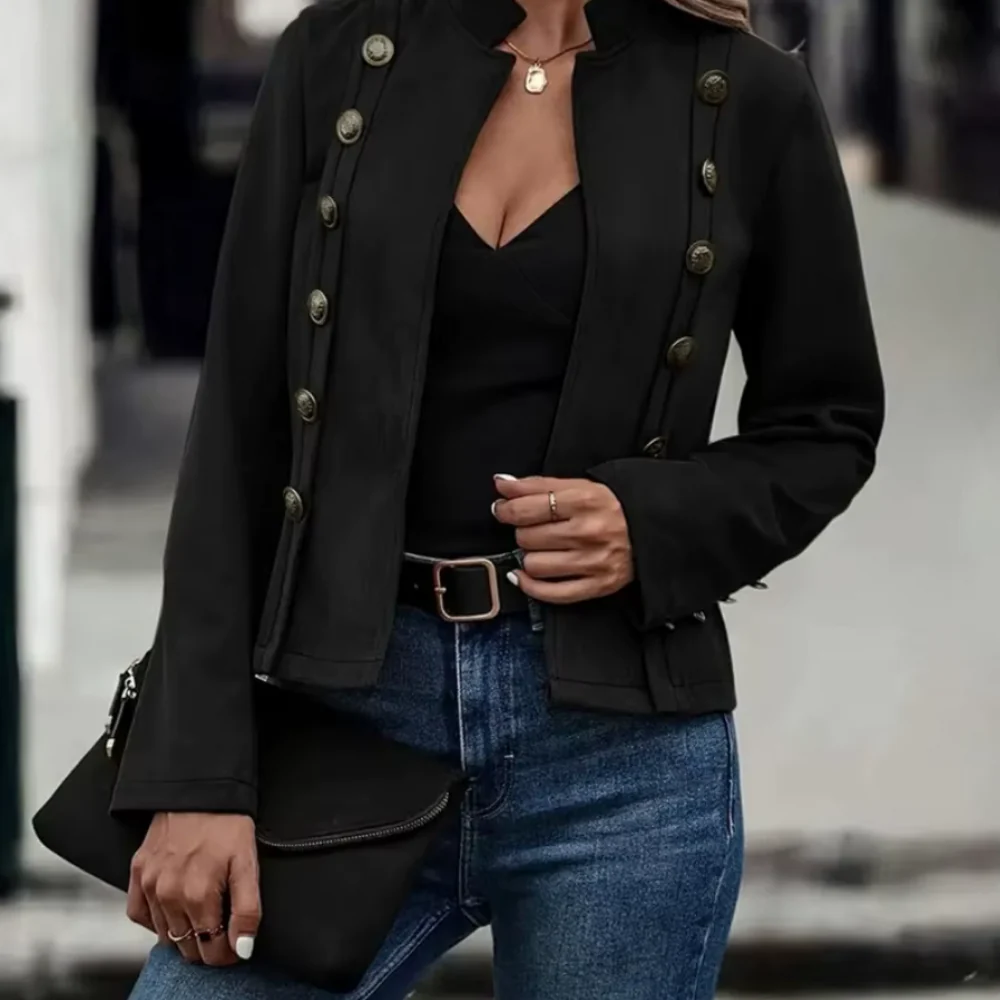 Drune | Jacke Taillierte Passform Wildledertextur Hoher Kragen Asymmetrische Knopfkleidung