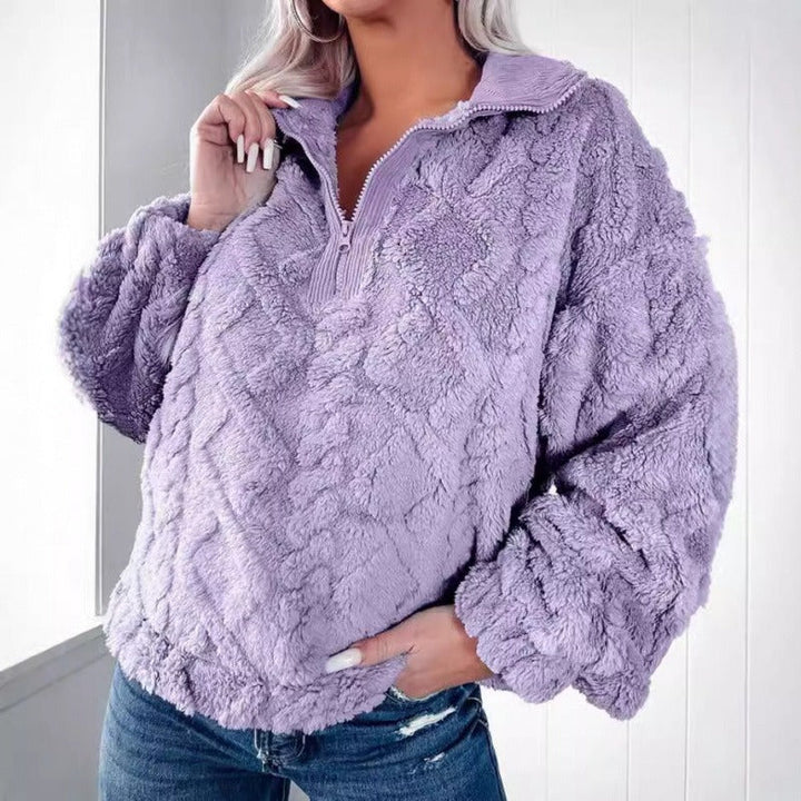Drune | Pullover Sweatshirt Plüsch Fleece Übergröße Fit Halber Reißverschluss Stehkragen