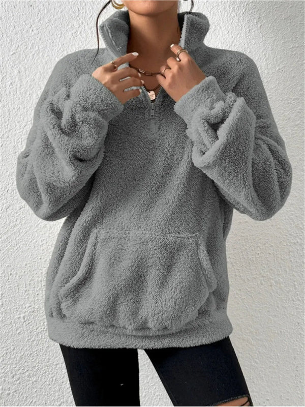 Drune | Fleece Sweatshirt - Lockere Passform - Stehkragen - Reißverschluss vorne - Kängurutasche