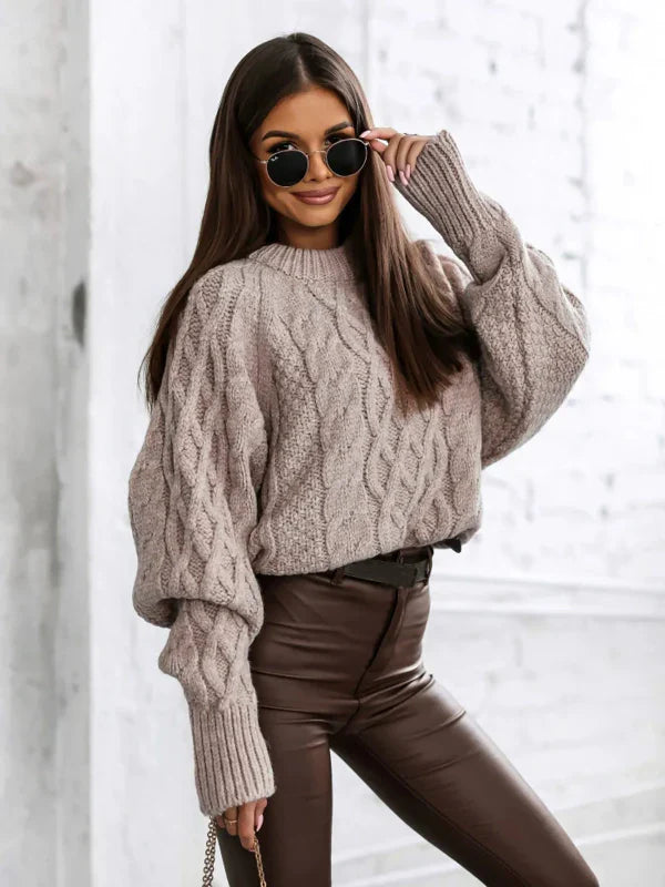 Drune | Pullover Sweater - Wollmischung - Kabelstrick - Oversized Fit - Cropped Length