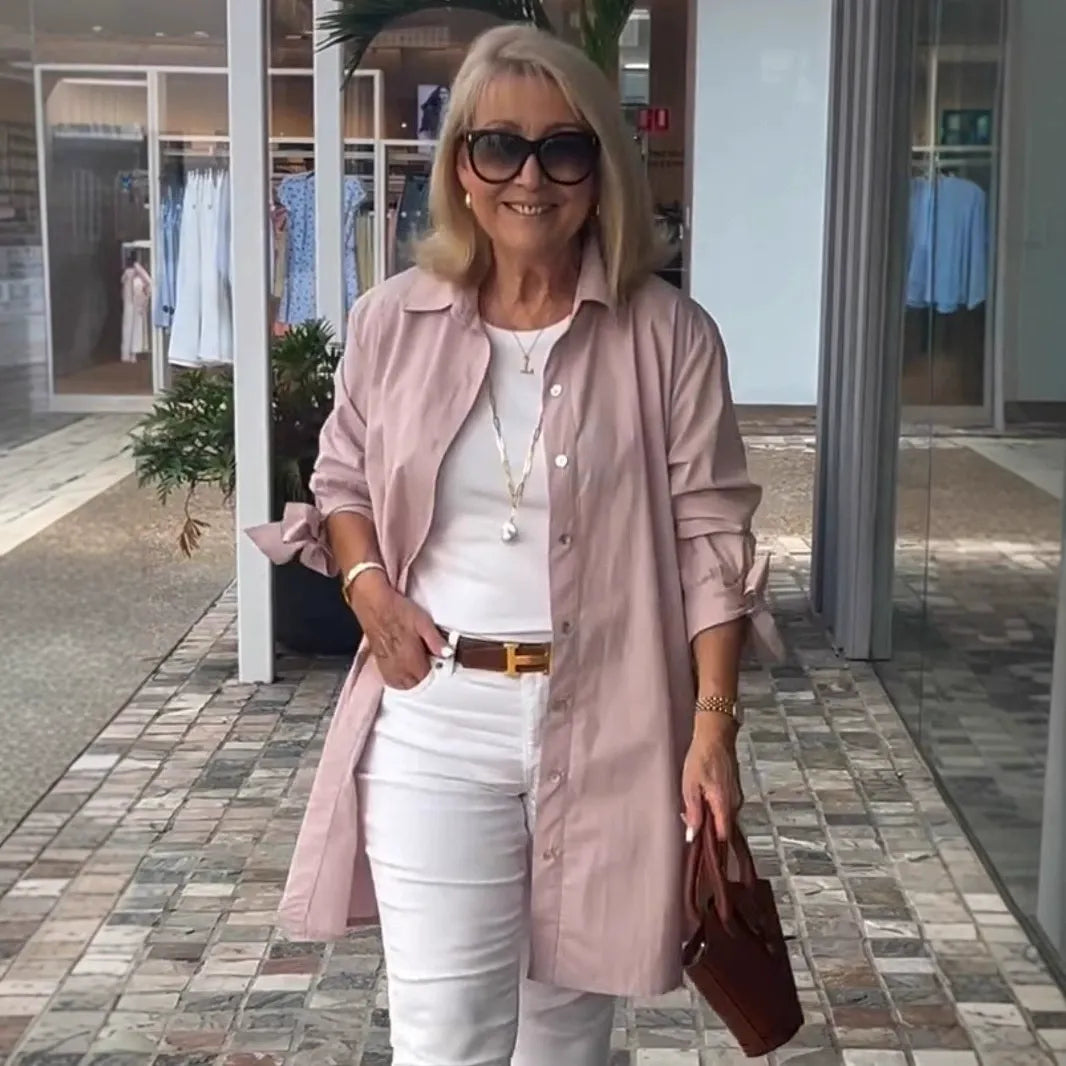 Drune | Cardigan Baumwolle Relaxed Fit Langarm Knopf-Down Schichtstück