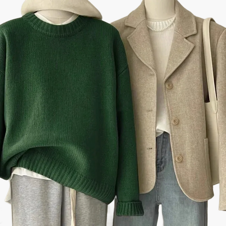 Drune | Set Lässiger Retro Japanischer Stil - Strickpullover und Blazer für Alltag und Freizeit