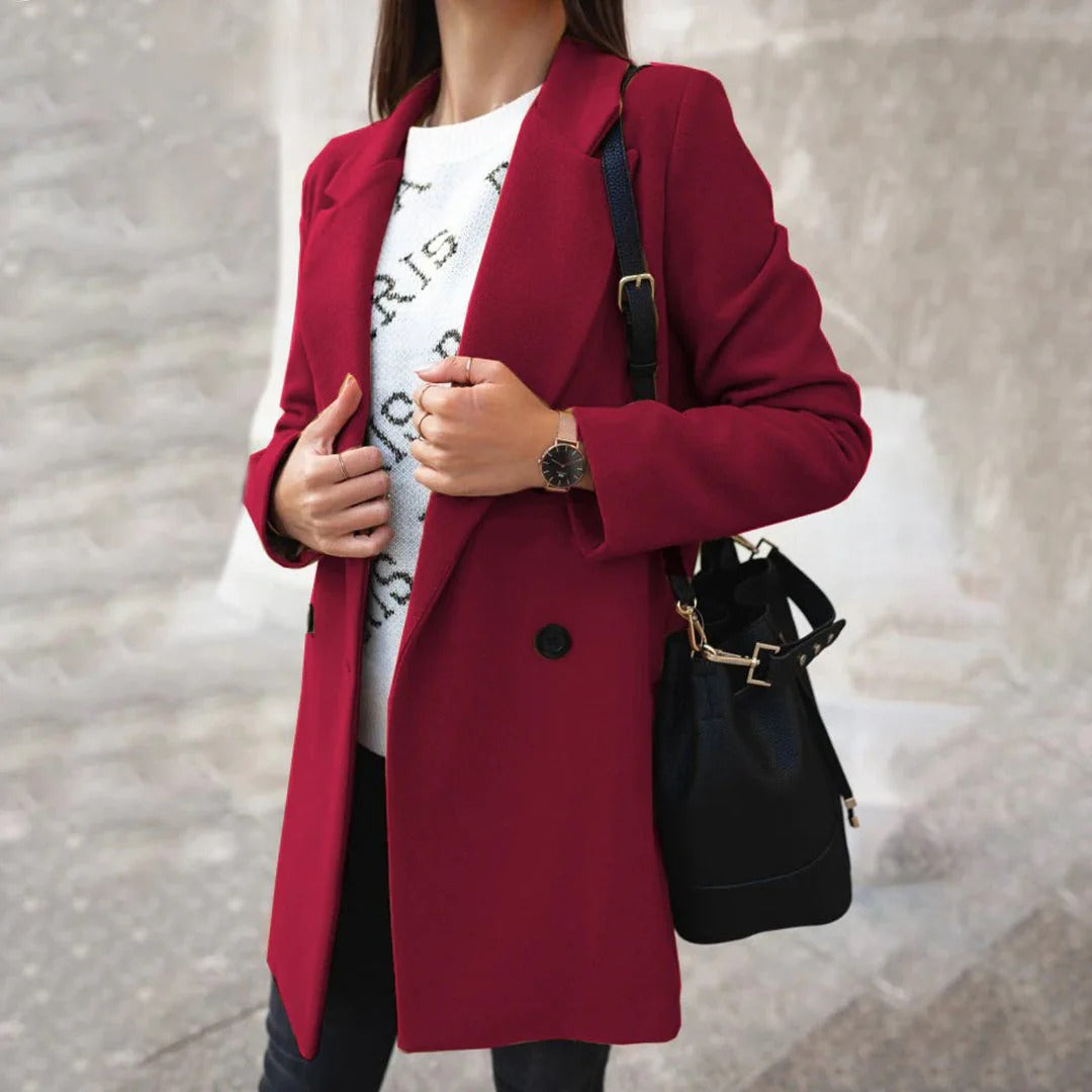 Drune | Langmäntel Taillierte Passform Wollmischung Reverskragen Einfacher Knopfverschluss