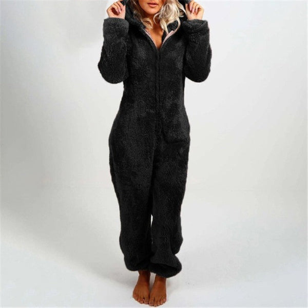 Drune | Damen Teddy Fleece Overall mit Kapuze