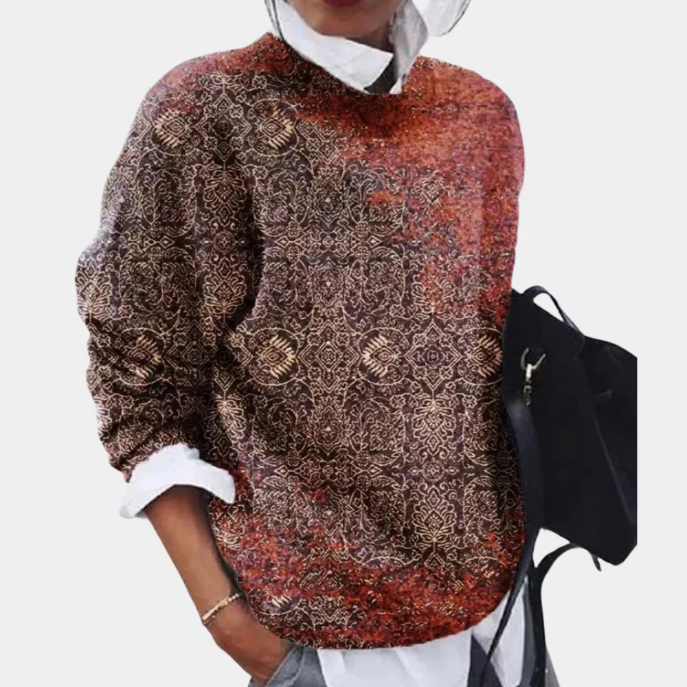 Drune | Sweatshirt Entspannte Passform Gestrickt Geometrisches Muster Rundhalsausschnitt Lange Ärmel