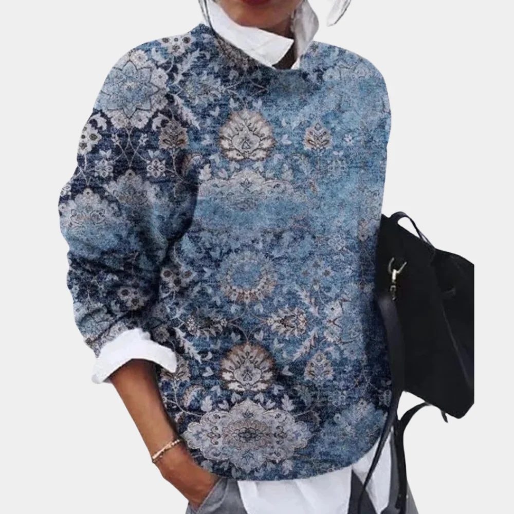 Drune | Sweatshirt Entspannte Passform Gestrickt Geometrisches Muster Rundhalsausschnitt Lange Ärmel