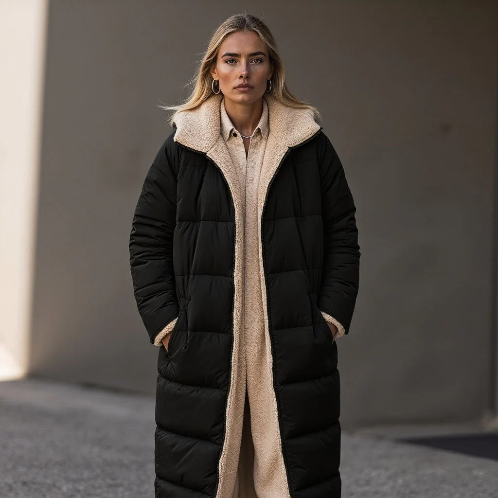 Drune | Langer gepolsterter Mantel - Lockerer Schnitt - Fleece-Kragen - Volle Abdeckung