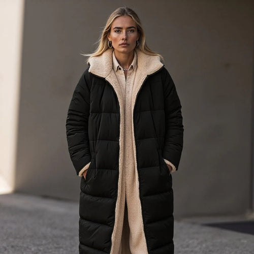 Drune | Langer gepolsterter Mantel - Lockerer Schnitt - Fleece-Kragen - Volle Abdeckung