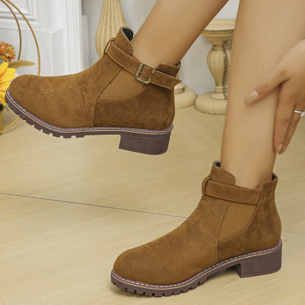 Drune | Stiefeletten Wildleder-Optik Schnalle Elastische Einsätze Rutschfeste Sohle