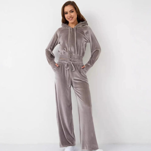 Drune | Loungewear Set Fleece Lässiger Schnitt Kapuzenpullover mit Kordelzug Weite Hose