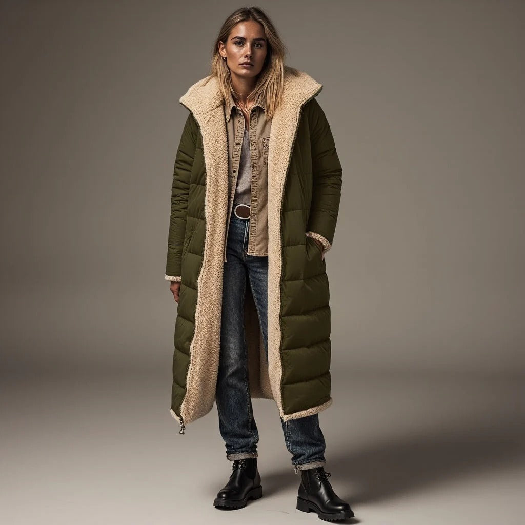 Drune | Langer gepolsterter Mantel - Lockerer Schnitt - Fleece-Kragen - Volle Abdeckung