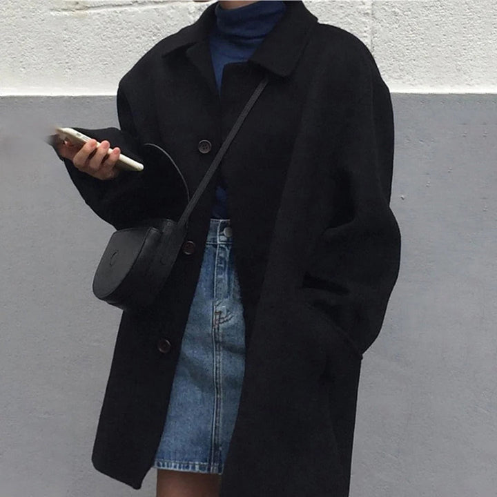 Drune | Damen Wolljacke – Lockere Passform – Hüftlänge – Knopfverschluss – Mit Bündchen