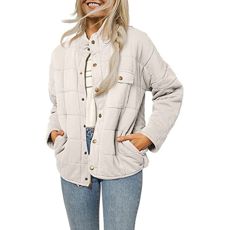 Drune | Damen Steppjacke – Lockere Passform – Stehkragen – Knopfleiste – Eingrifftaschen