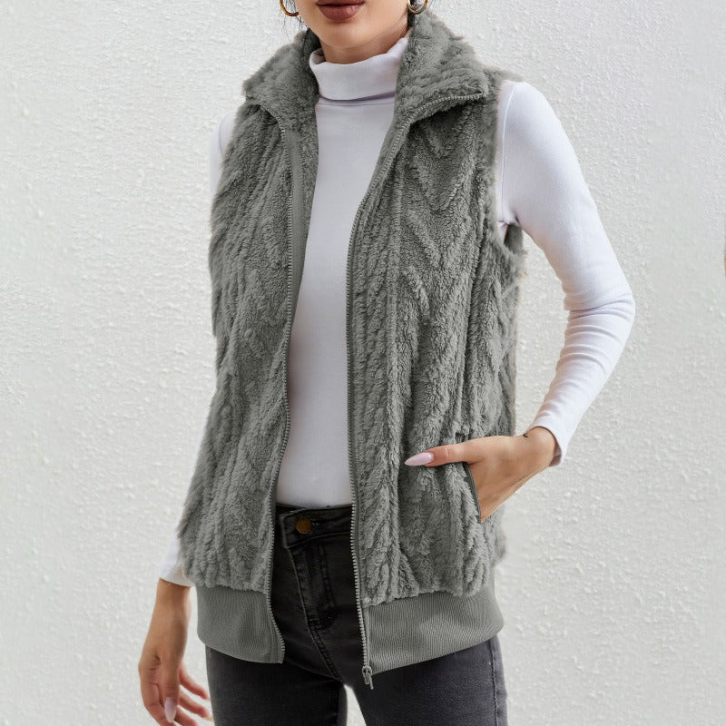 Drune | Ohne Ärmel Jacquard Fleece Reißverschluss Hoher Kragen Relaxed Passform