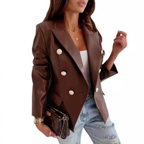 Drune | Blazer Lederlook Taillierte Passform Doppelreiher Lange Ärmel
