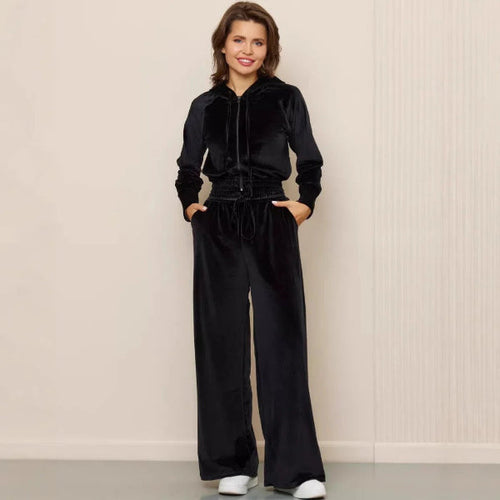 Drune | Loungewear Set Fleece Lässiger Schnitt Kapuzenpullover mit Kordelzug Weite Hose