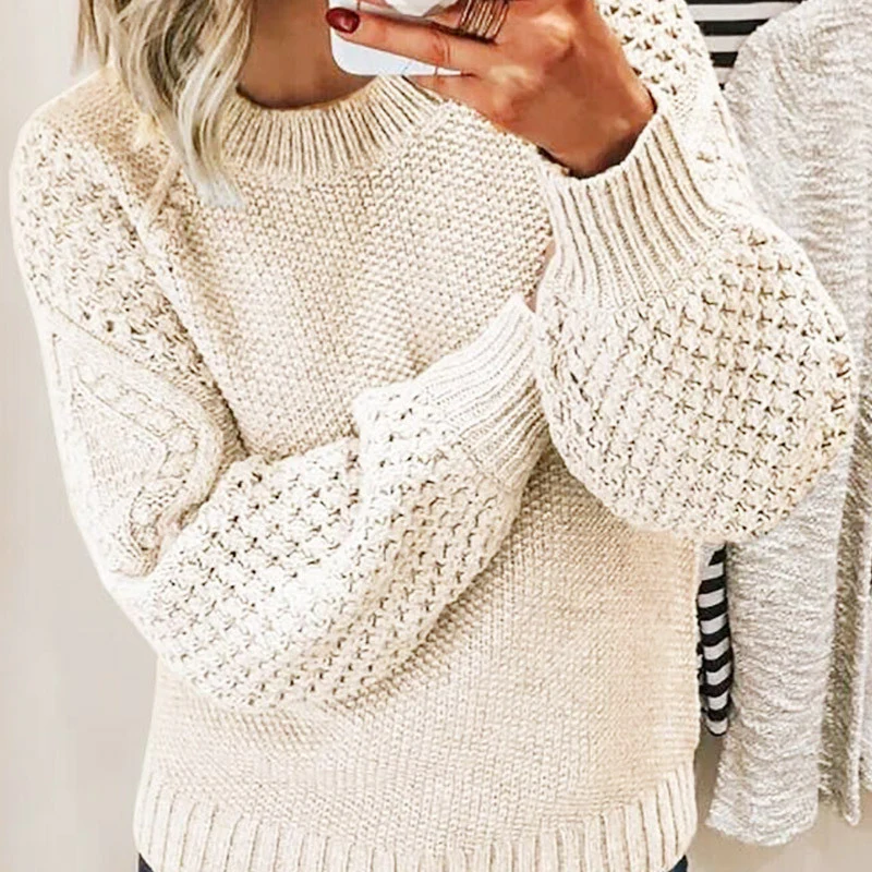 Drune | Sweater aus Wollmischung Übergröße Passform Kabelstrick Ballonärmel