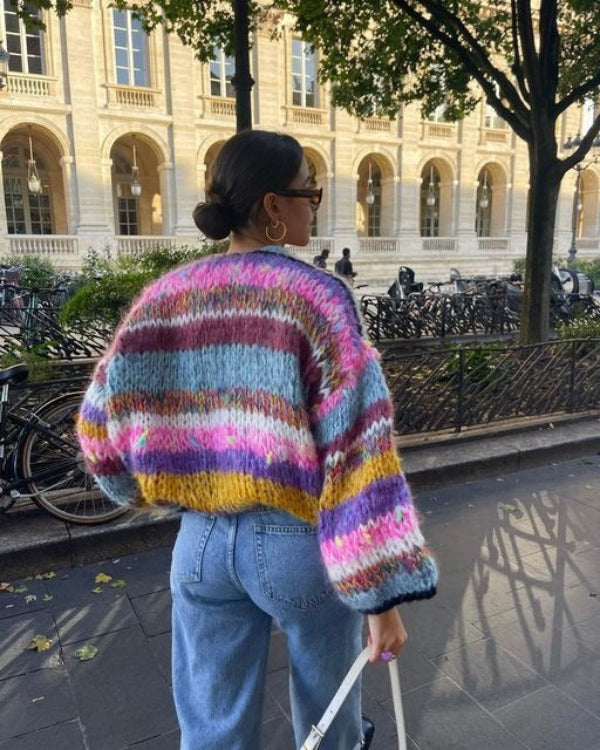 Drune | Strickjacke Grobstrick Übergröße Offene Vorderseite Gekürzter Lässiger Layer