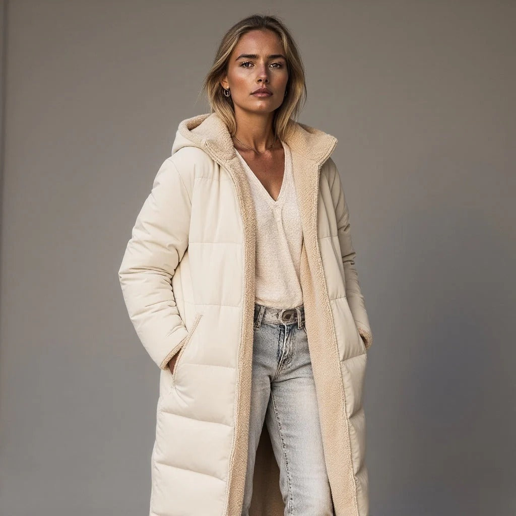 Drune | Langer gepolsterter Mantel - Lockerer Schnitt - Fleece-Kragen - Volle Abdeckung