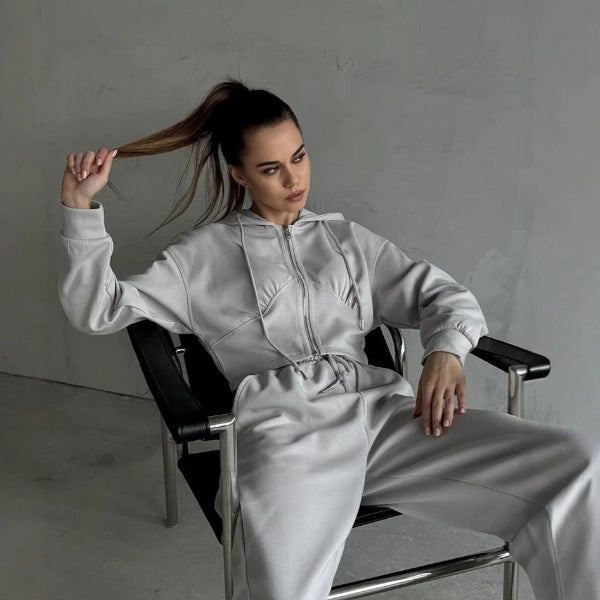 Drune | Loungewear Set Zip-Up Kapuzenpullover Weite Hose Weicher Baumwollmix