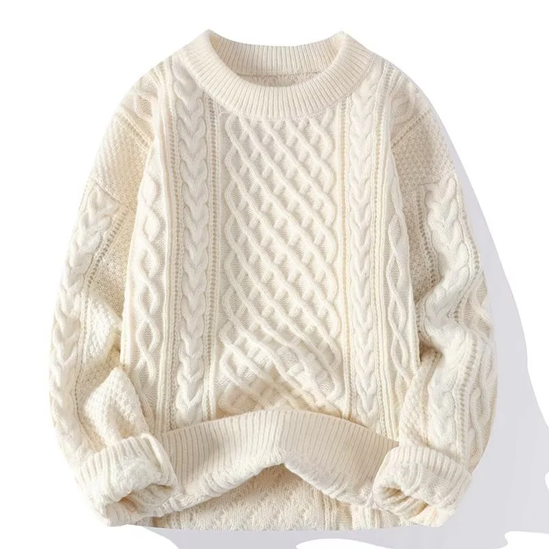 Drune | Sweatshirt Wollmischung Lockere Passform Kabelstrick Gerippter Hals