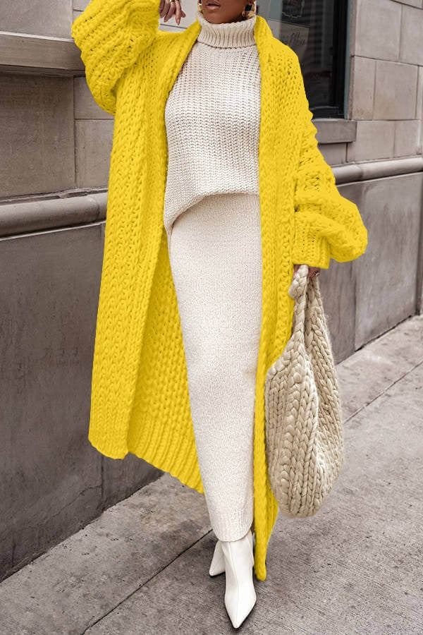 Drune | Strickjacke Chunky Wolle Strick Übergroße Passform Langes Offenes Vorderteil Schichtelement