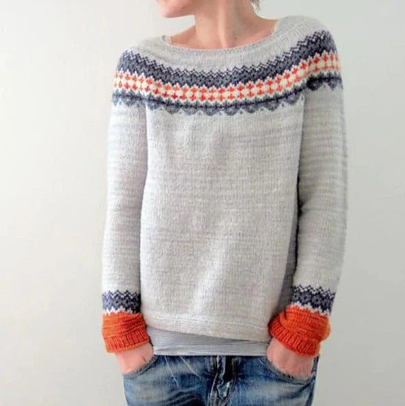 Drune | Pullover Sweatshirt - Wolle Strick - Relaxed Fit - Geometrisches Muster - Langarm