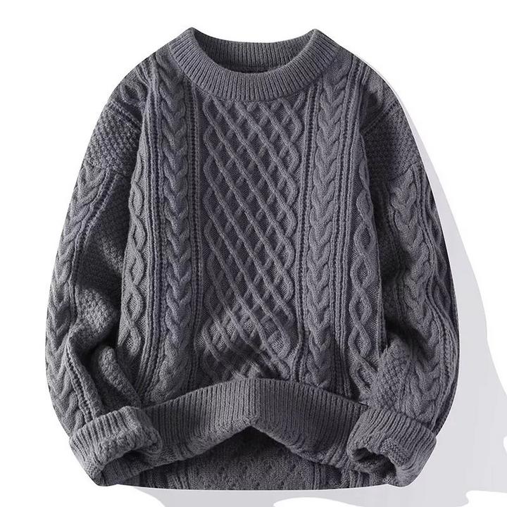 Drune | Sweatshirt Wollmischung Lockere Passform Kabelstrick Gerippter Hals