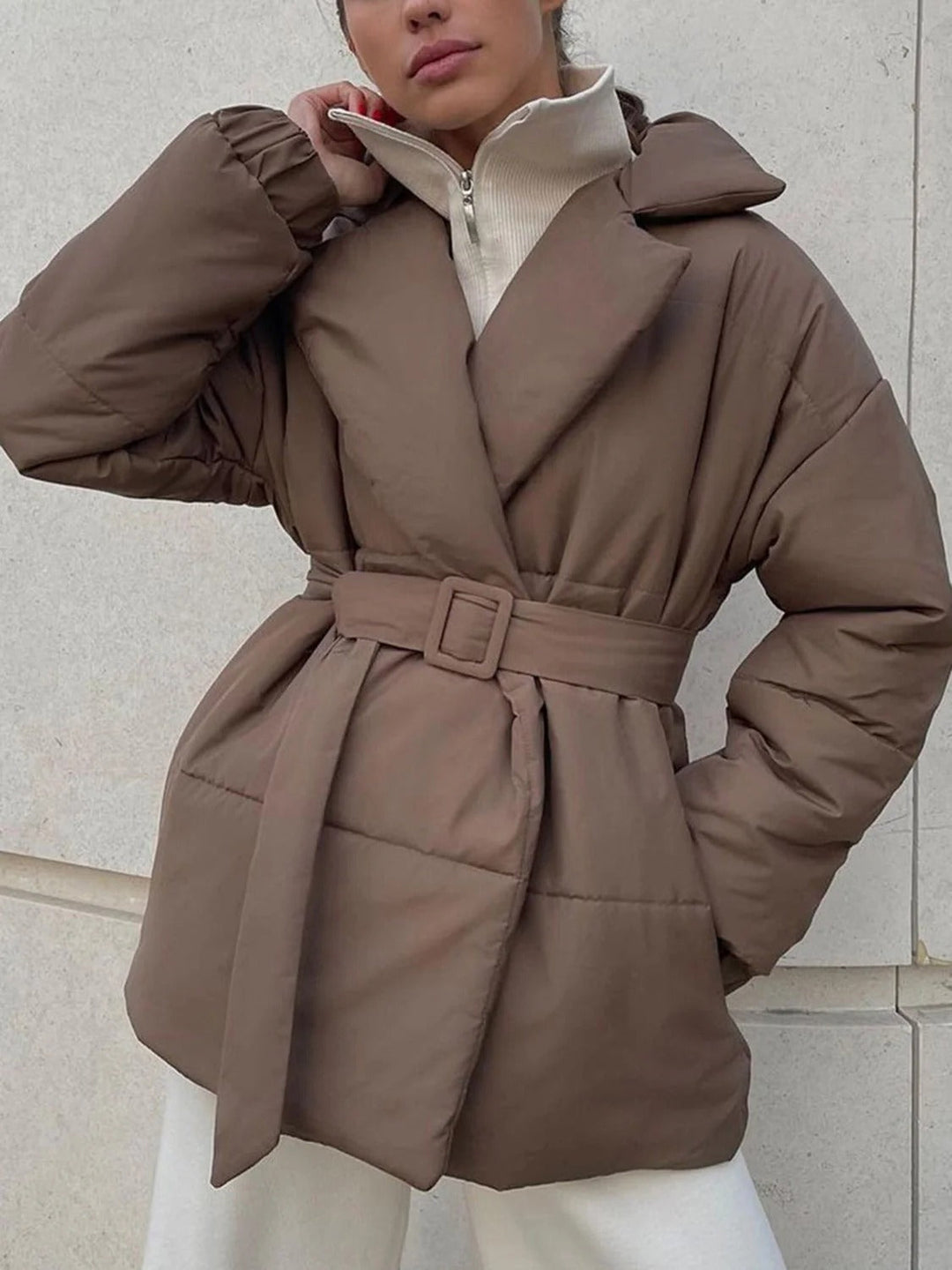 Drune | Gürteltaschen Pufferjacke Wickel Front Stepp Wintermantel