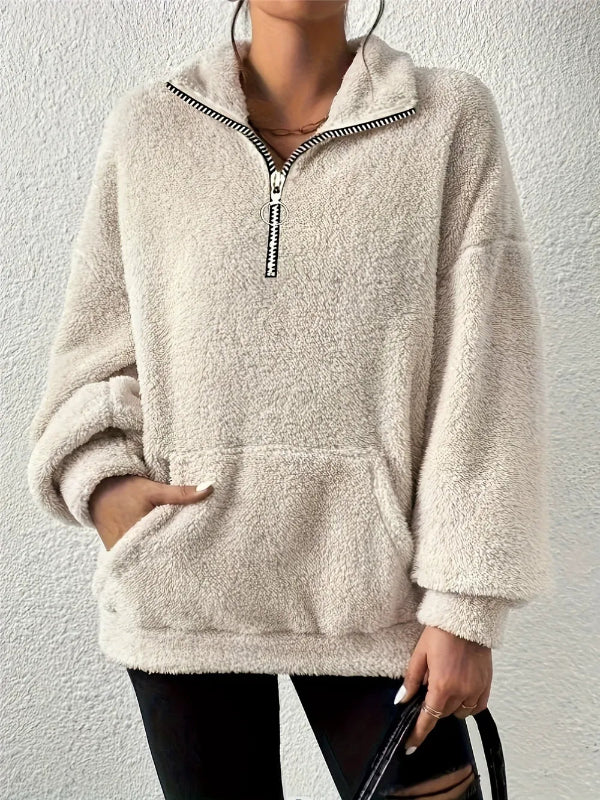 Drune | Fleece Sweatshirt - Übergröße - Halber Reißverschluss - Stehkragen - Kängurutasche