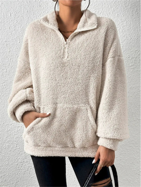 Drune | Fleece Sweatshirt - Lockere Passform - Stehkragen - Reißverschluss vorne - Kängurutasche