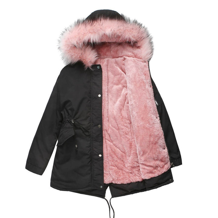 Drune | Parka Lässige Passform Fleece Gefüttert Kunstfellkapuze mittel Lang