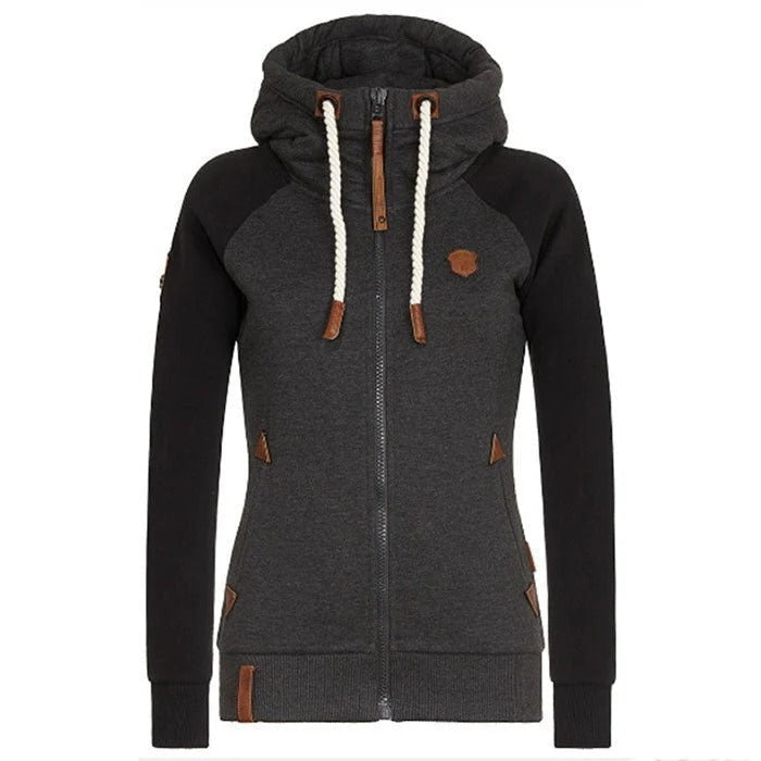 Drune | Kapuzenpullover mit Reißverschluss Slim Fit Strickstoff Rippbündchen Tasche und Kordelzugkapuze