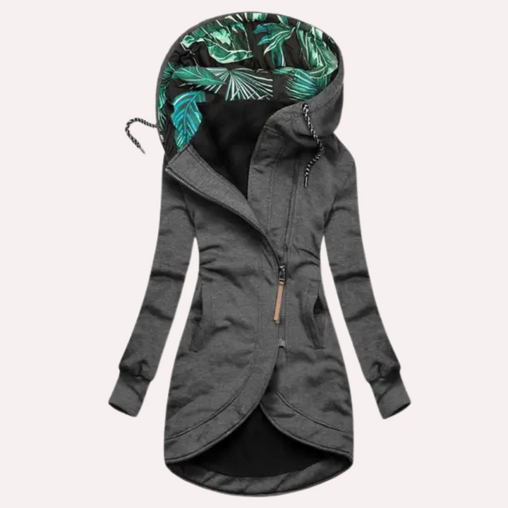 Drune | Fleecejacke Slim Fit Kapuze mit gemustertem Futter asymmetrischer Reißverschluss