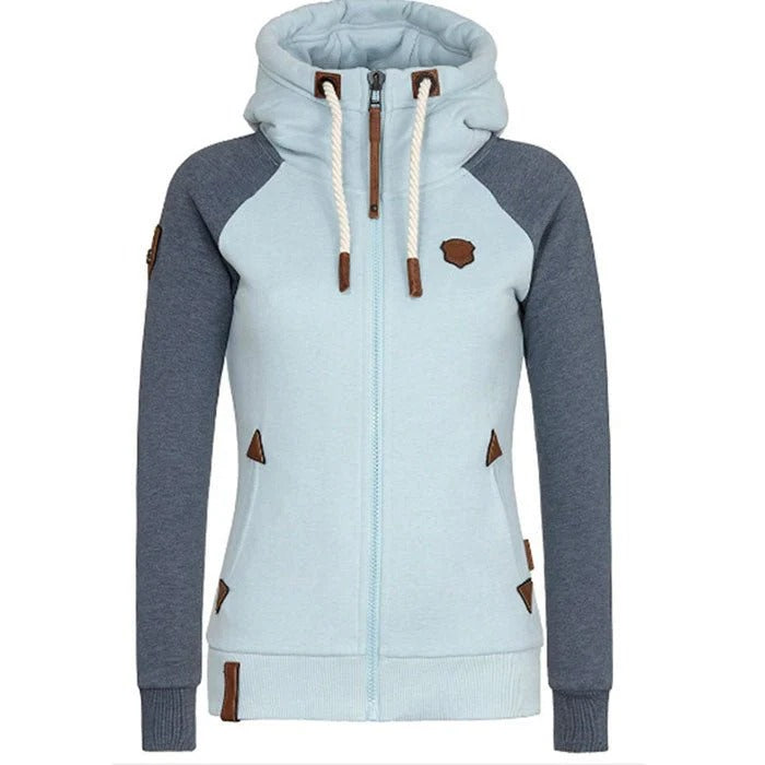 Drune | Kapuzenpullover mit Reißverschluss Slim Fit Strickstoff Rippbündchen Tasche und Kordelzugkapuze