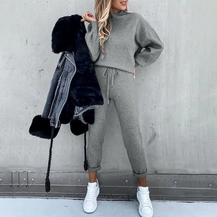 Drune | Lounge Set Bequeme Baumwollstrickware Entspanntes Oberteil Slim Pants