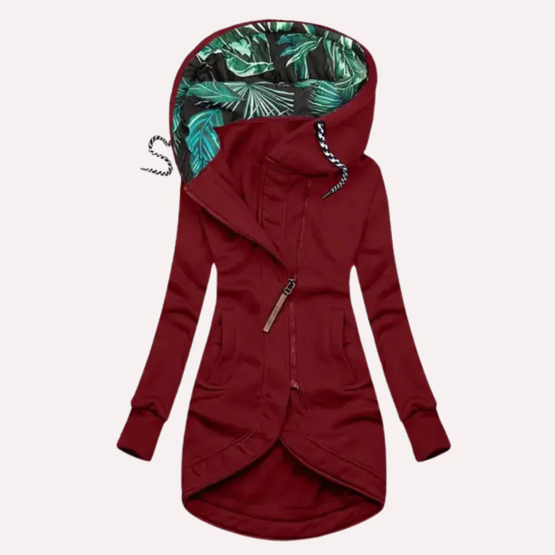 Drune | Fleecejacke Slim Fit Kapuze mit gemustertem Futter asymmetrischer Reißverschluss