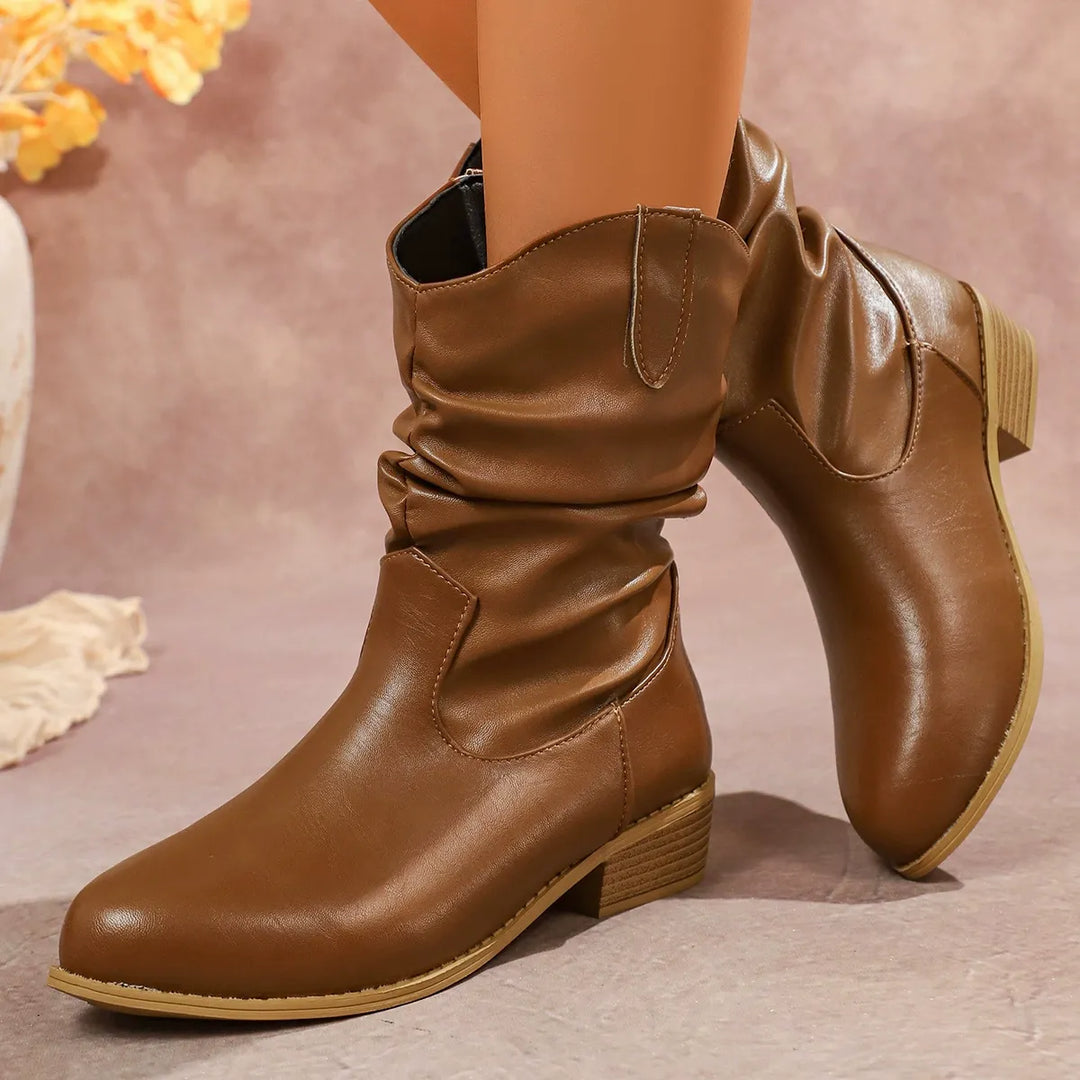 Drune | Stiefeletten Slouch-Design Runde Schnauze Gestapelte Absatzkonstruktion