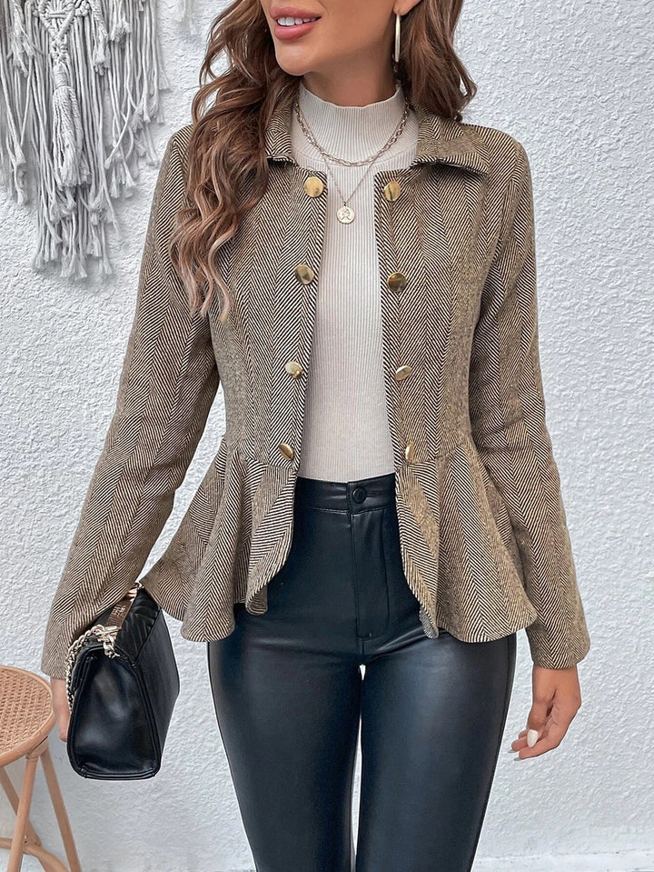 Drune | Blazer Slim Passform Jacquard Doppelreiher Peplum Bürogebrauch