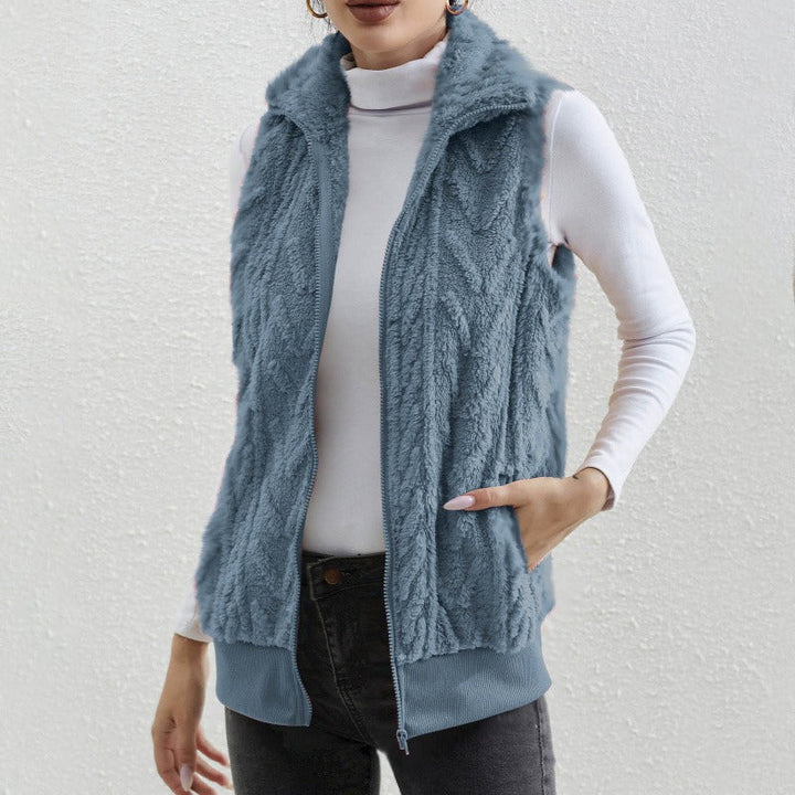 Drune | Ohne Ärmel Jacquard Fleece Reißverschluss Hoher Kragen Relaxed Passform