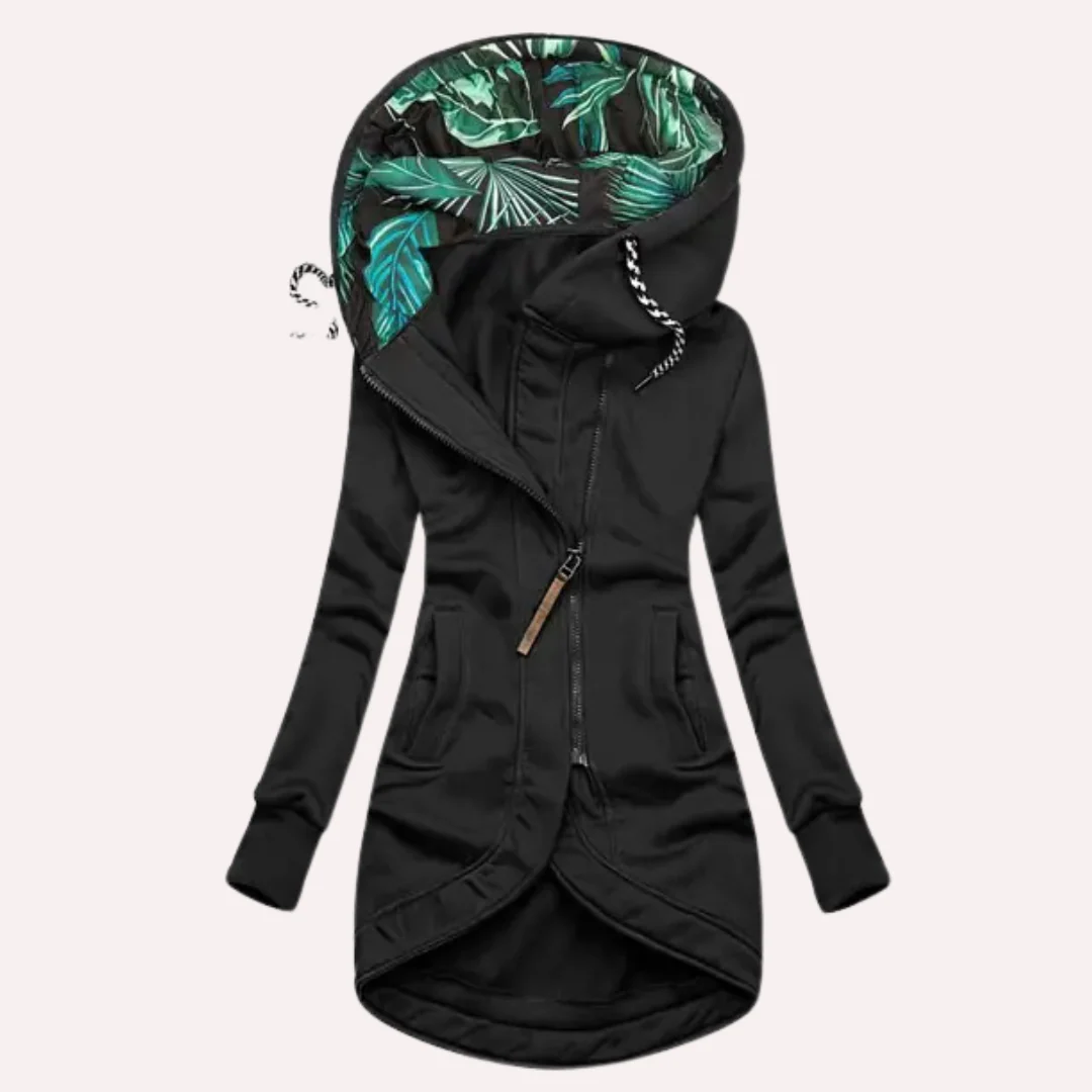 Drune | Fleecejacke Slim Fit Kapuze mit gemustertem Futter asymmetrischer Reißverschluss