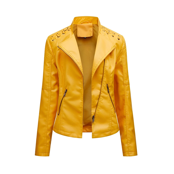 Drune | Lederjacke Slim Passform Asymmetrischer Reißverschluss Ge Quiltete Schultern