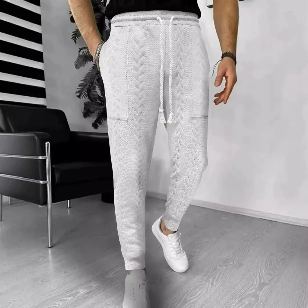 Drune | Hose Jogger Jacquard Struktur Gerade Passform Kordelzug Umschlagbeine