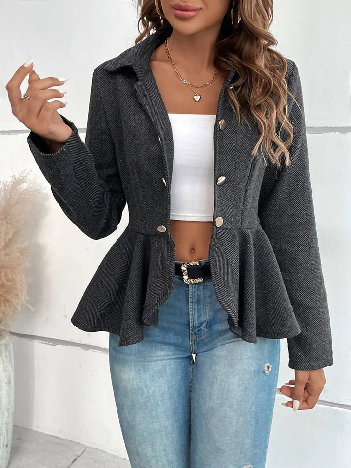 Drune | Blazer Slim Passform Jacquard Doppelreiher Peplum Bürogebrauch
