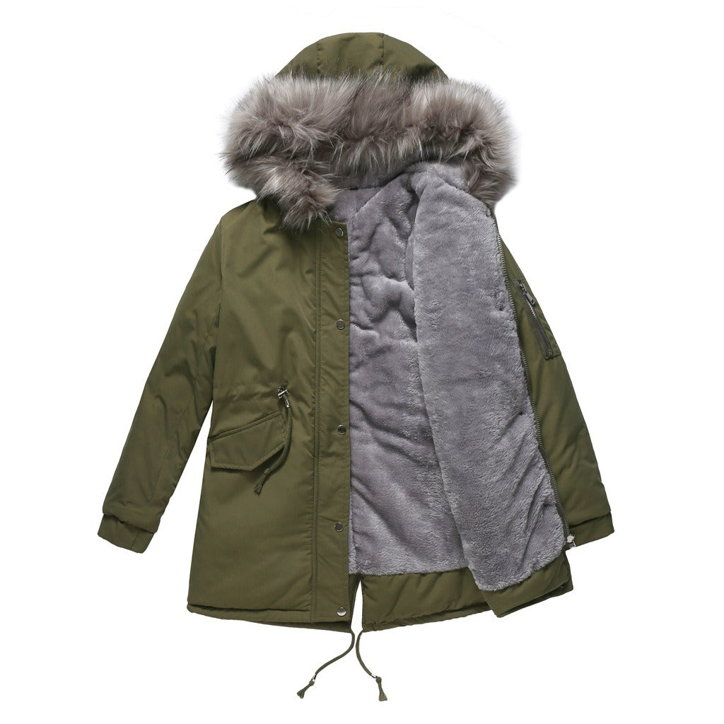 Drune | Parka Lässige Passform Fleece Gefüttert Kunstfellkapuze mittel Lang