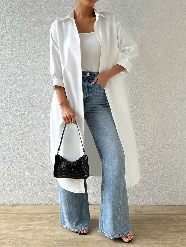 Drune | Strickjacke Light Knit Long Modell Offene Front 3/4 Ärmel Relaxed Passform