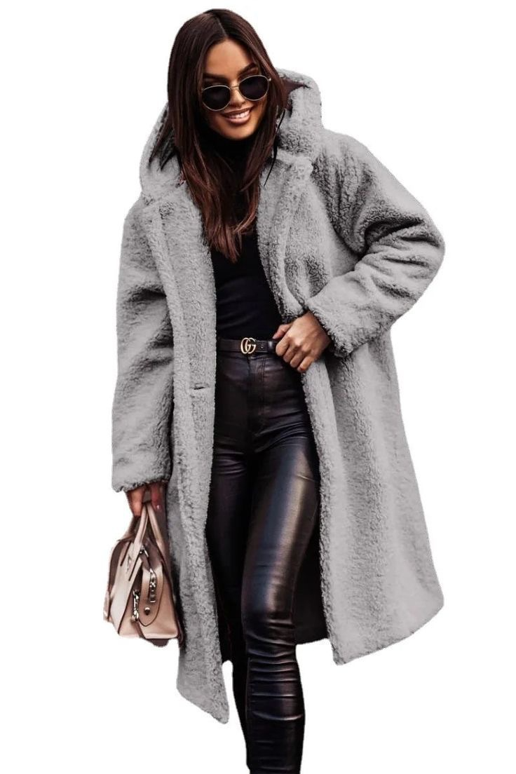 Drune | Damen Mid-Length Jacke – Oversized Passform – Weiches Kunstfell – Offene Front – Plüsch Textur