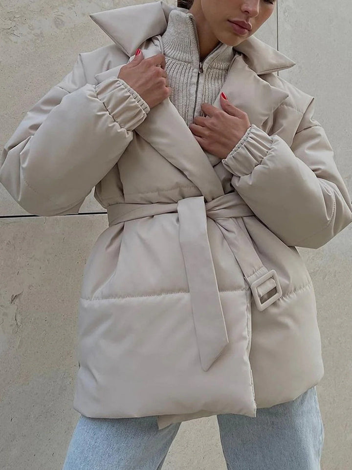 Drune | Gürteltaschen Pufferjacke Wickel Front Stepp Wintermantel