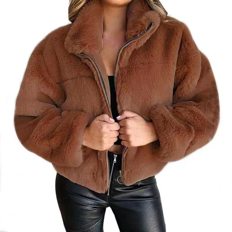 Drune | Damen Kunstpelzmantel – Oversized Schnitt – Kurze Länge – Reißverschluss vorne – Hoher Kragen